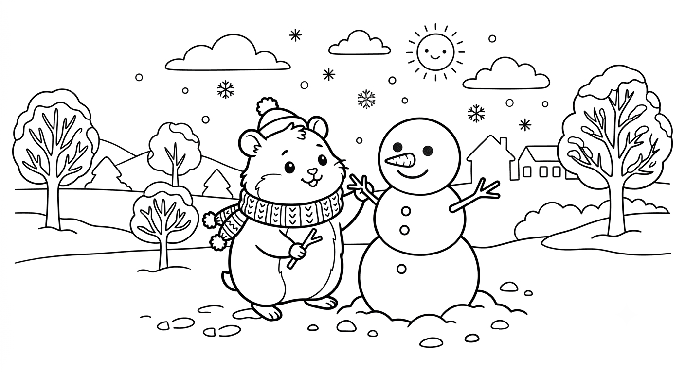 Hamster and Snowman Coloring Pages