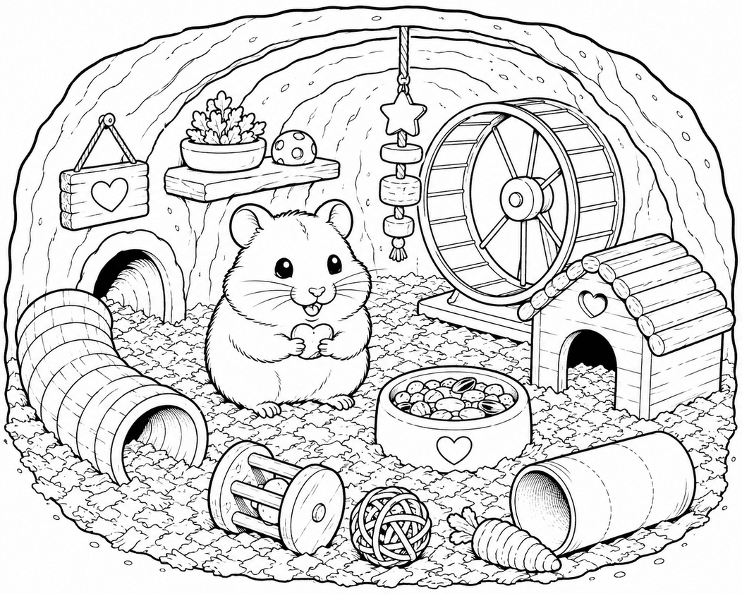 Hamster at Home Coloring Pages