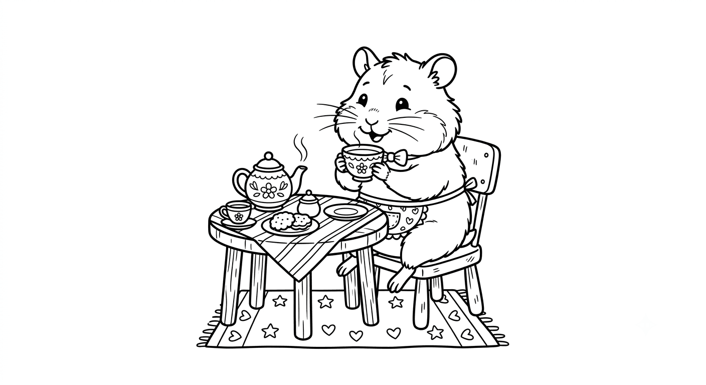 Hamster Drinking Tea Coloring Pages