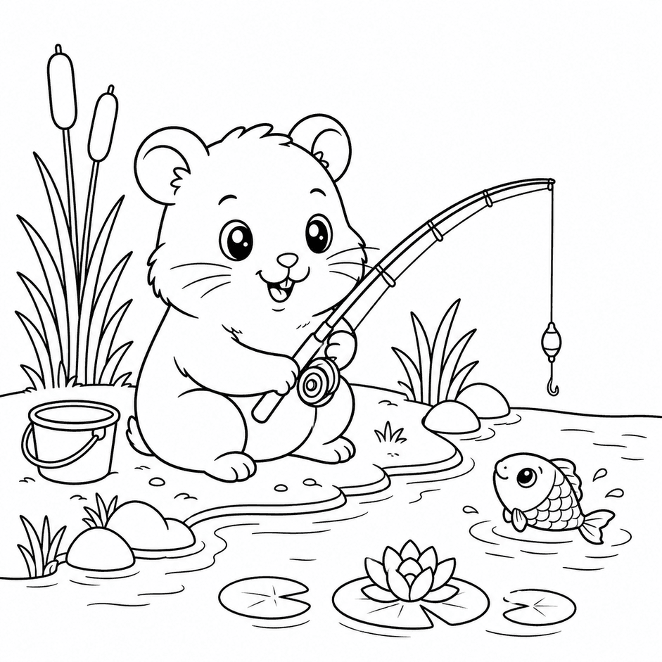 Hamster Fishing Coloring Pages