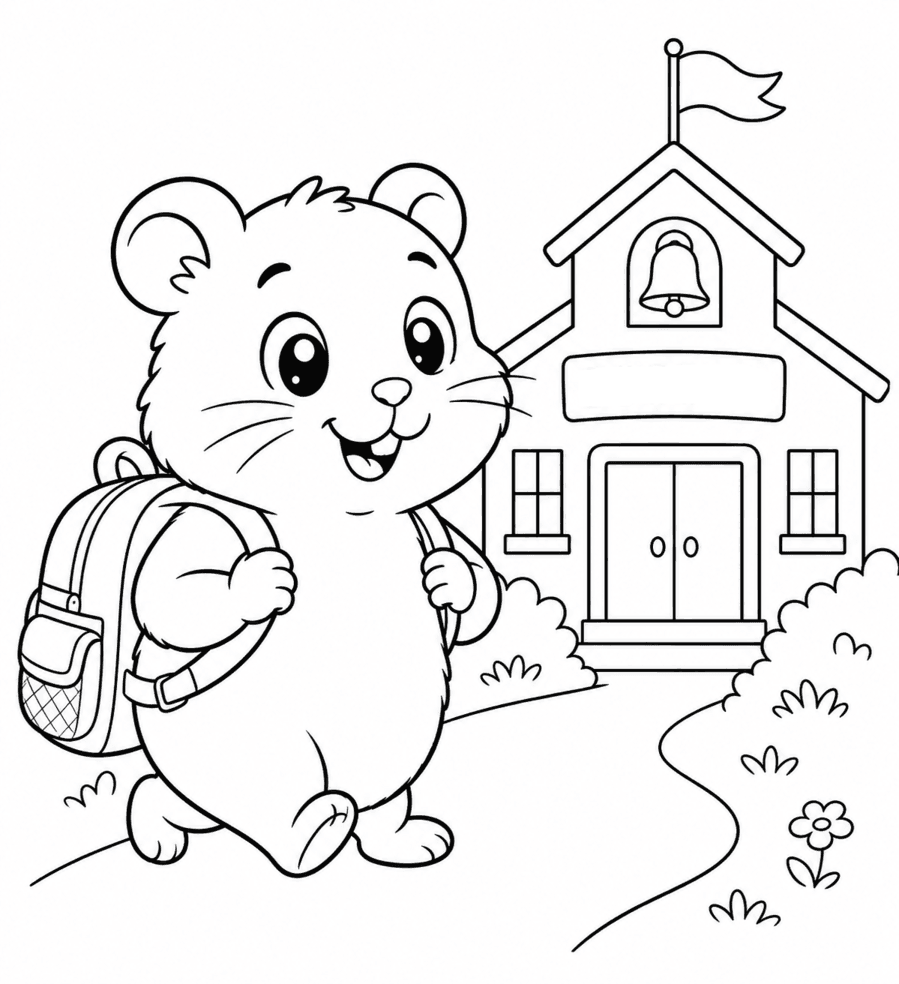 Hamster Going to School Coloring Pages