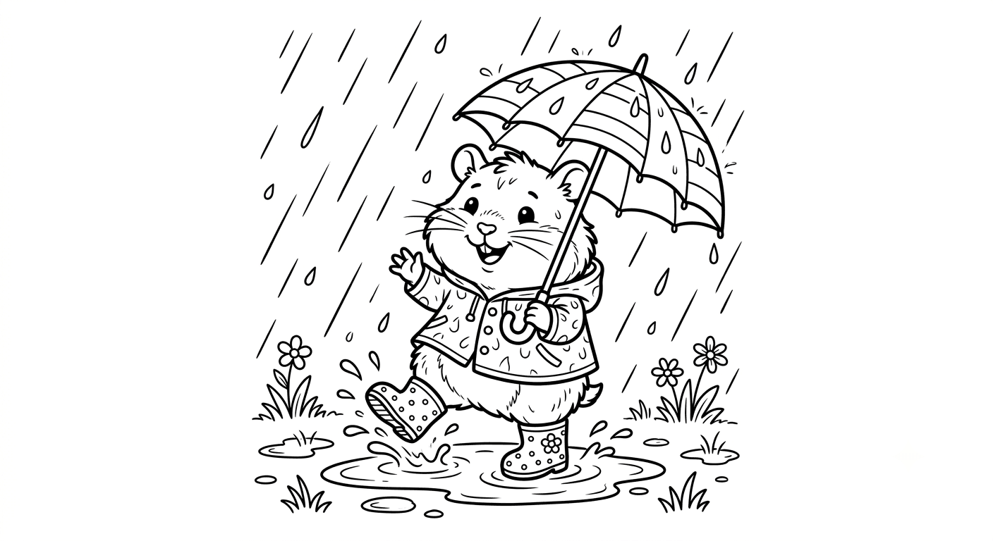 Hamster in the Rain Coloring Pages