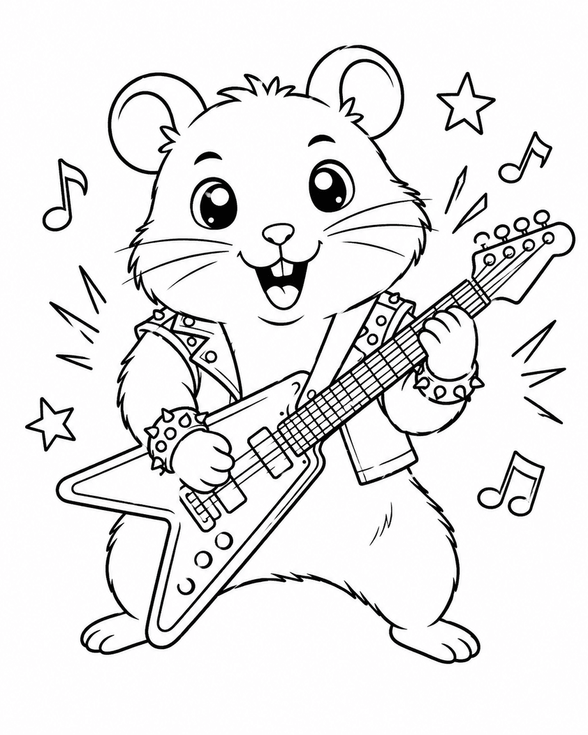 Hamster Playing Guitar Coloring Pages
