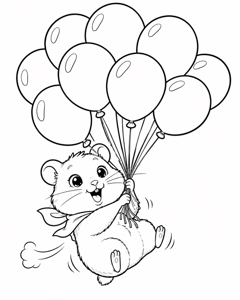 Hamster with Balloons Coloring Pages