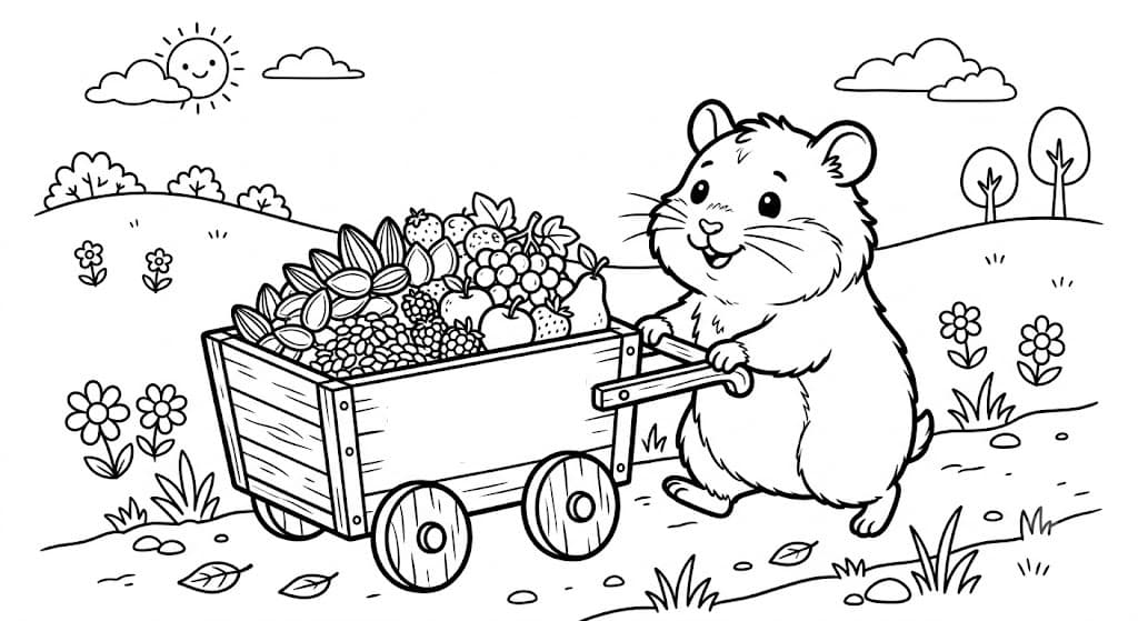 Hamster with Seed Cart Coloring Pages