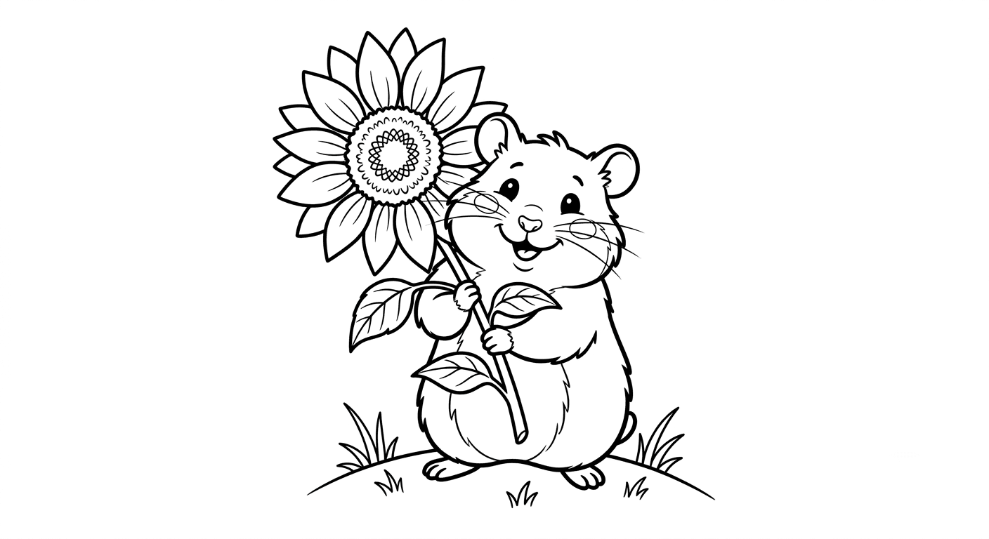 Hamster with Sunflower Coloring Pages