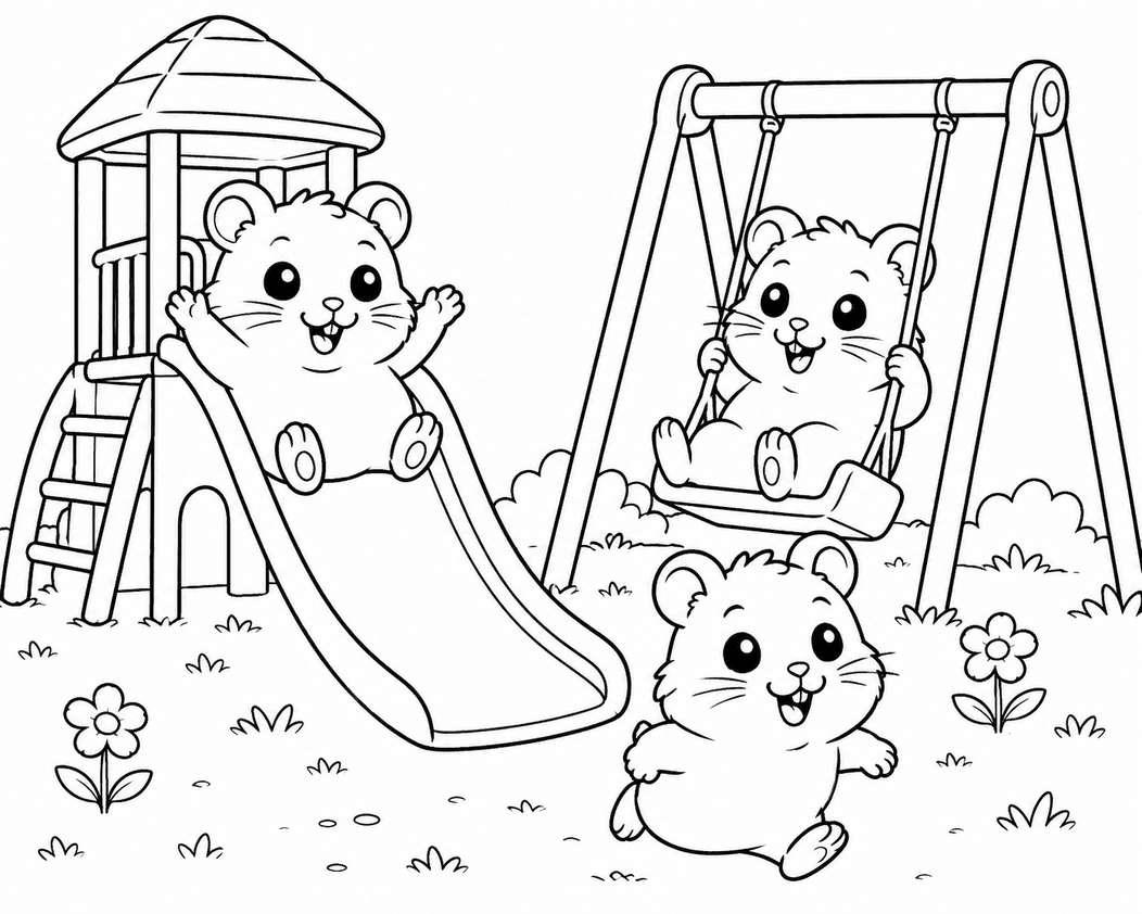 Hamsters Playing Coloring Pages
