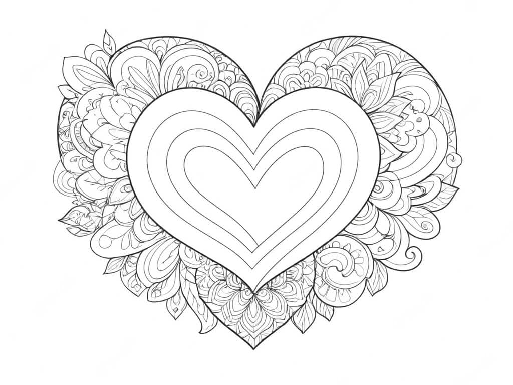 Floral Mosaic Heart Coloring Page