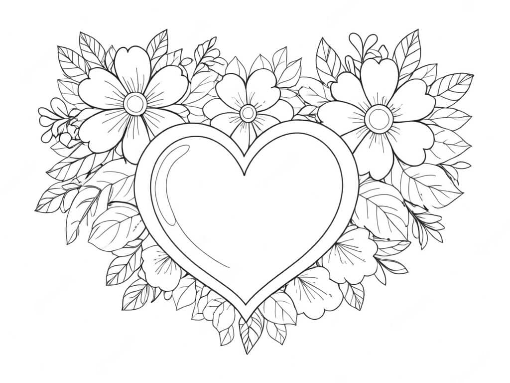 Flower Heart Coloring Page