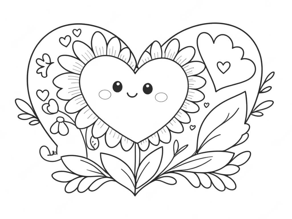 Heart Flower Coloring Page