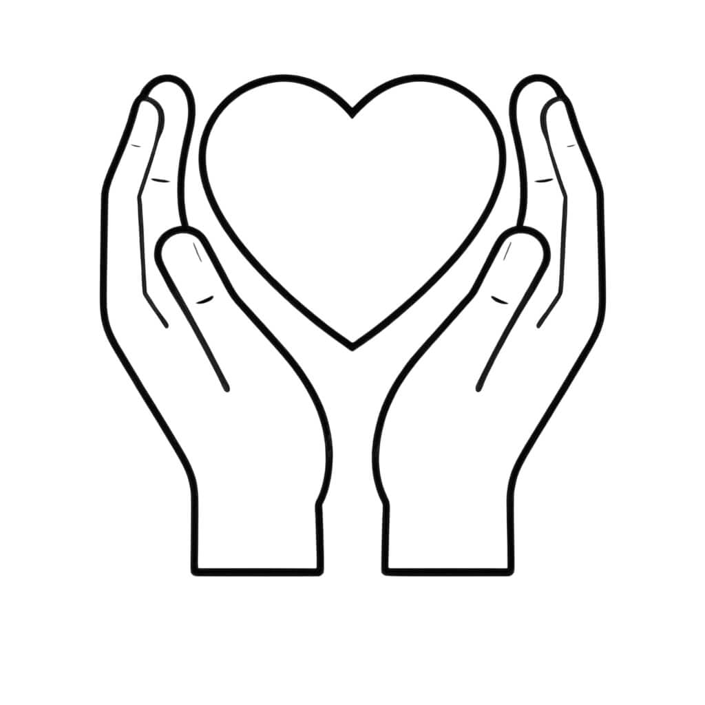 Heart in the Middle of Hands Coloring Page
