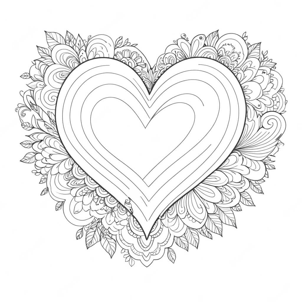 Heart with Flowers Coloring Page