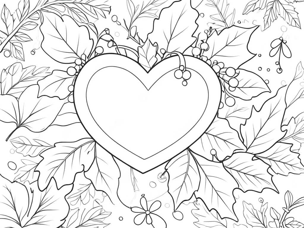 Heart with Leaves Coloring Page