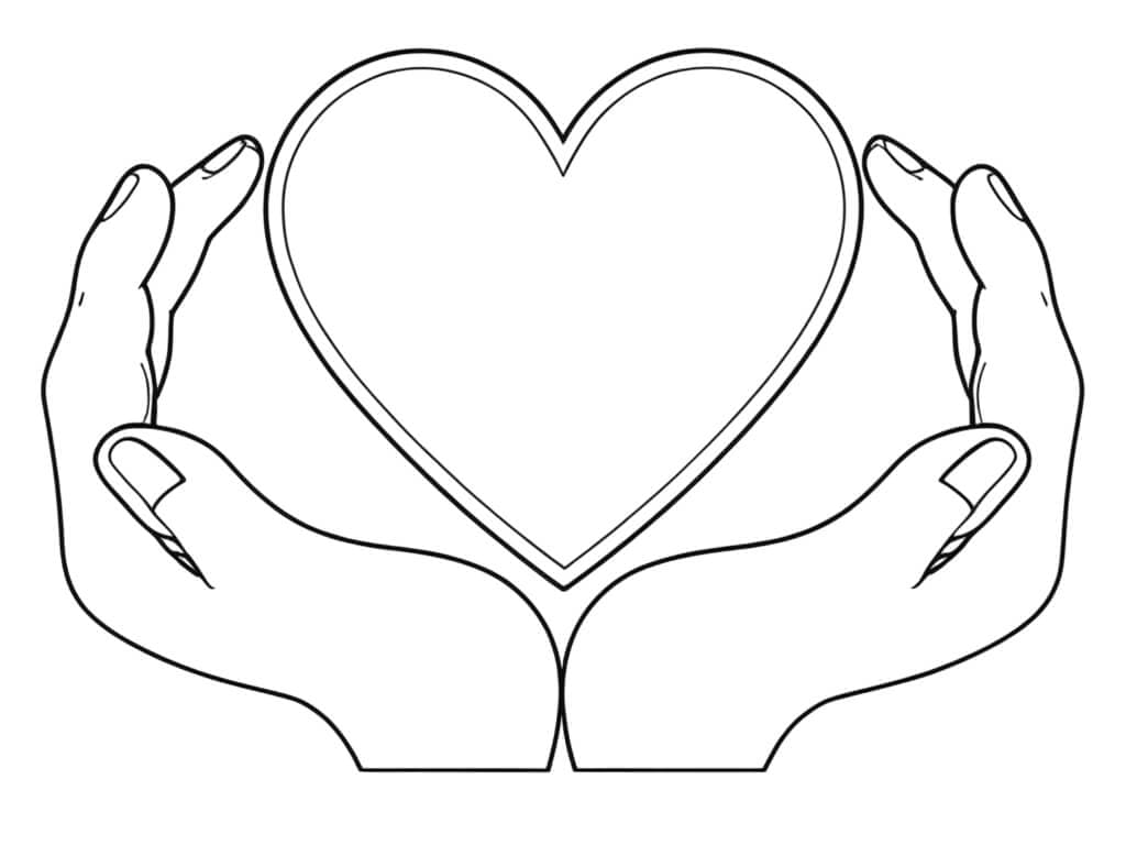 Two Hands and Heart Coloring Page