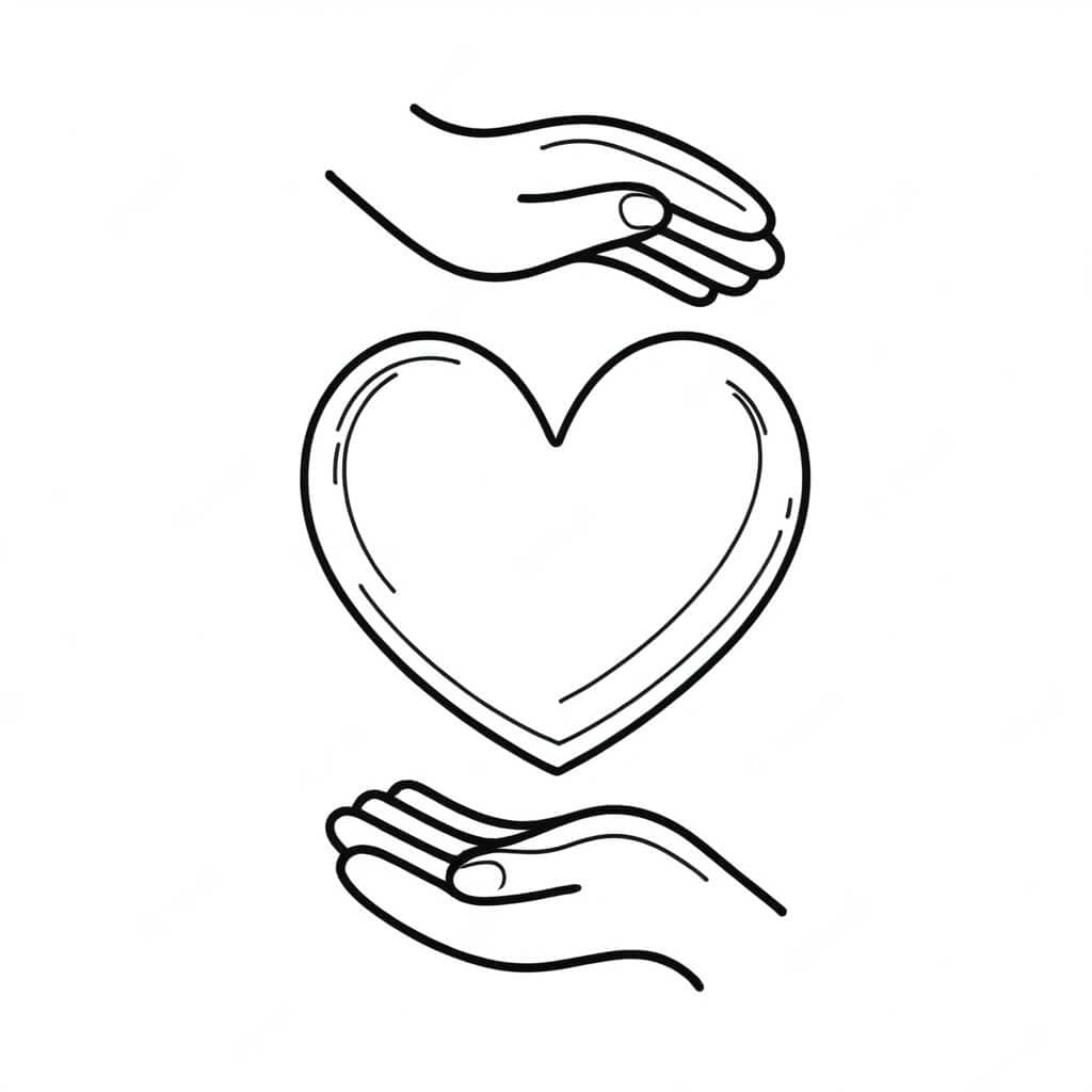 Two Hands with Heart in the Middle Coloring Page
