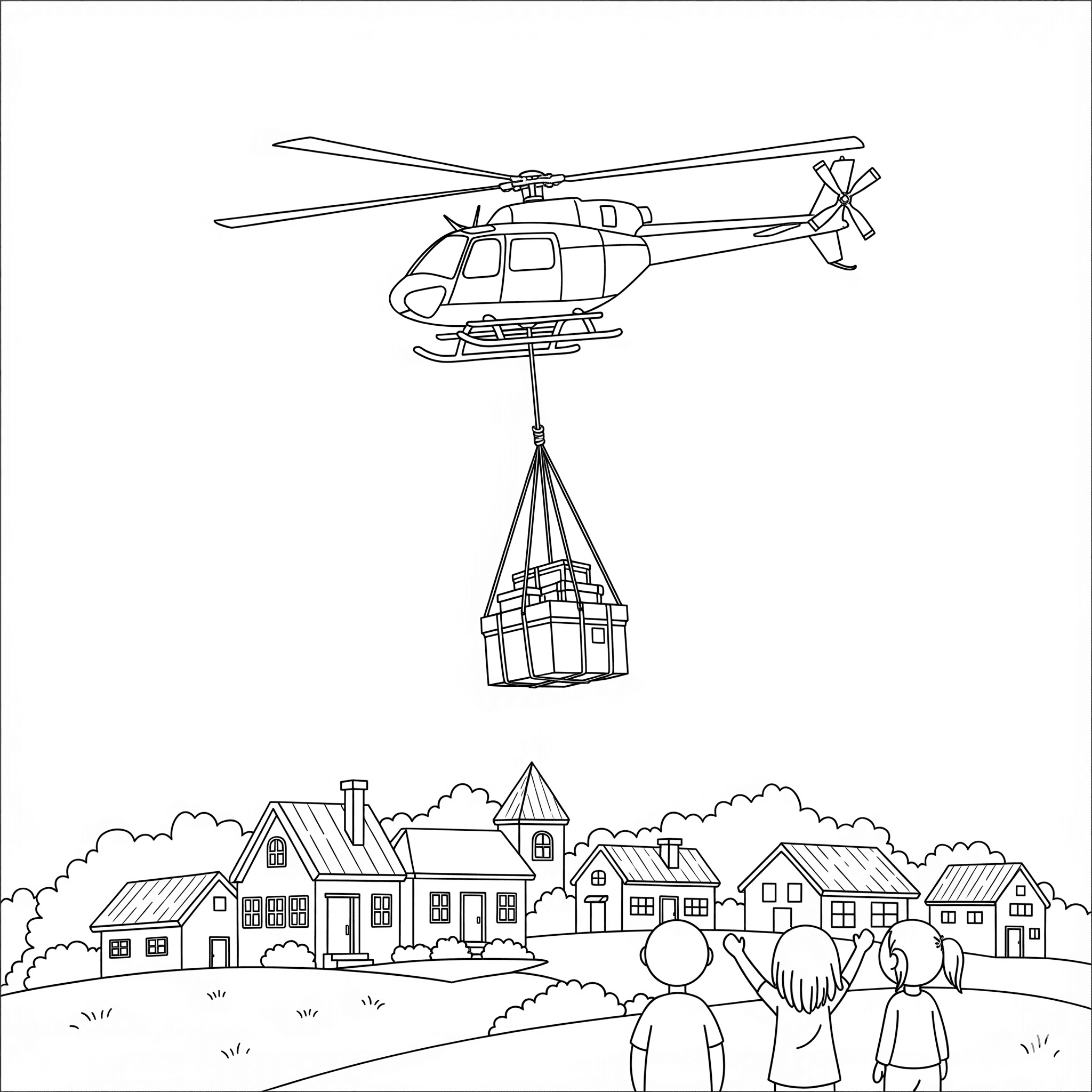 Helicopter Delivering Supplies Coloring Page