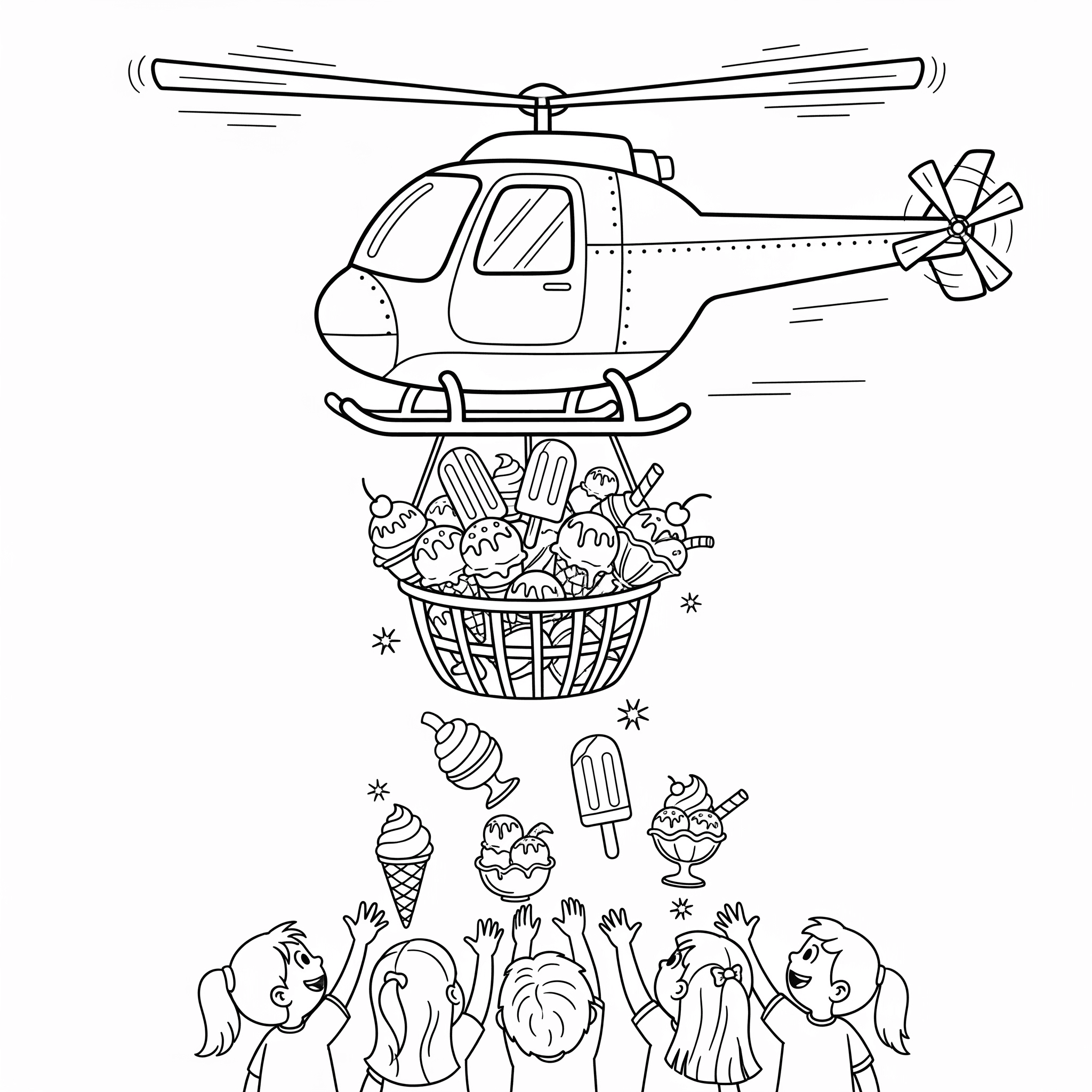 Helicopter Distributing Candies Coloring Page