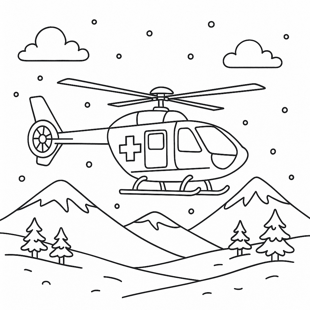 Helicopter in the Snow Coloring Page