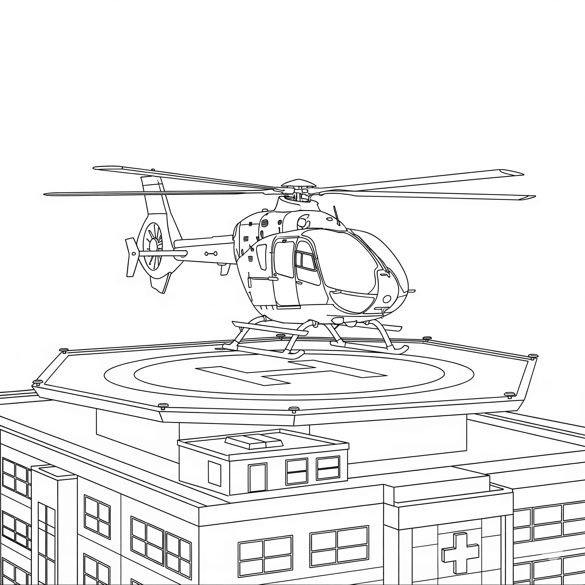 Helicopter Landing on the Helipad Coloring Page