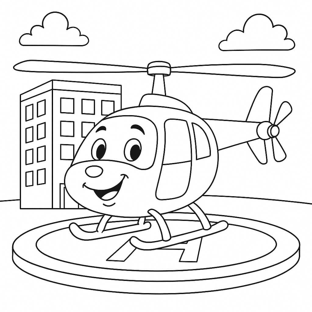 Helicopter on the Helipad Coloring Page