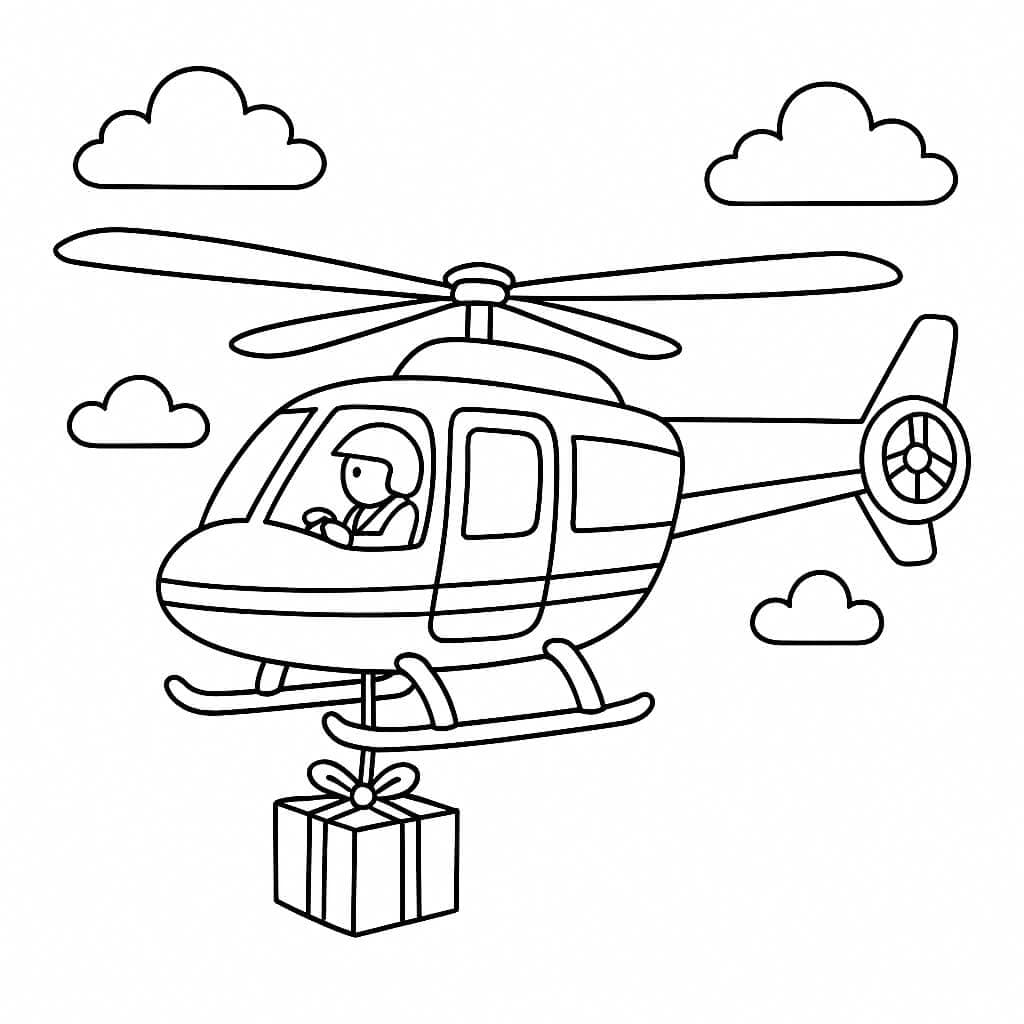 Helicopter with Gift Coloring Page