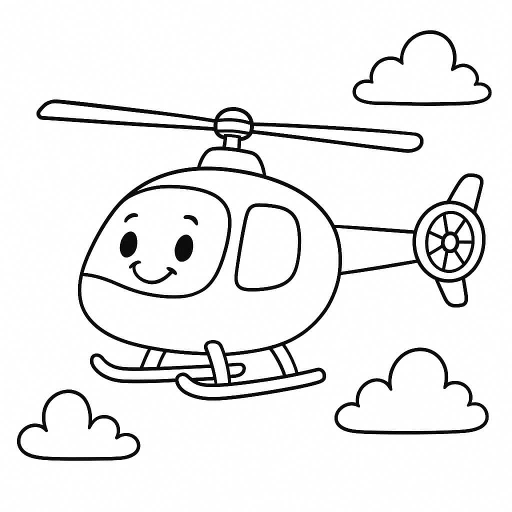 Smiling Helicopter in the Clouds 3 Coloring Page