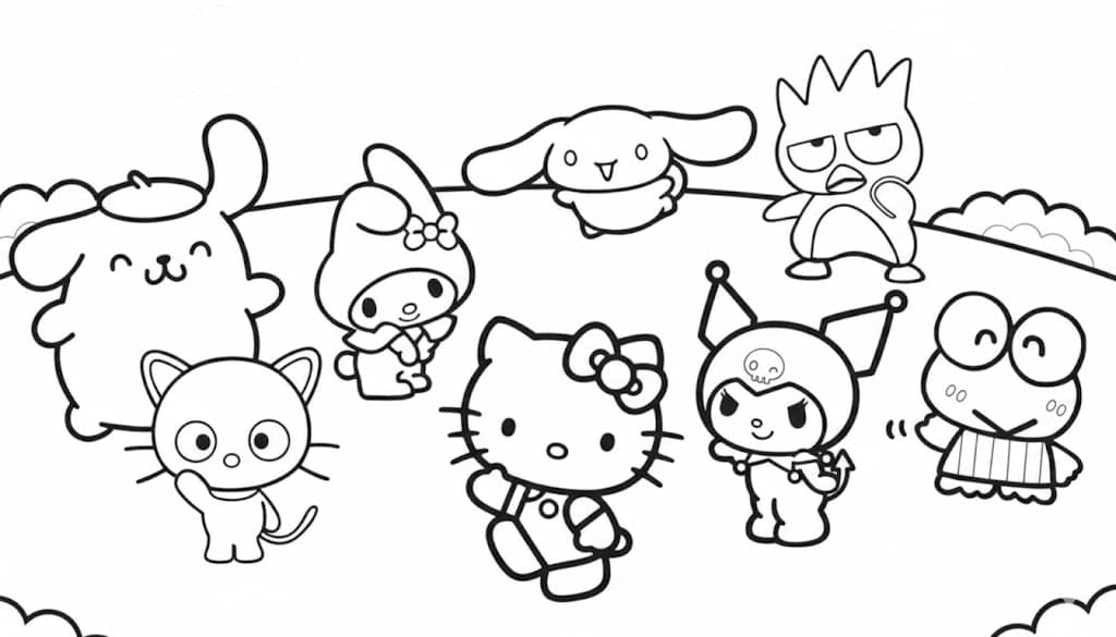 Hello Kitty and Friends Coloring Page