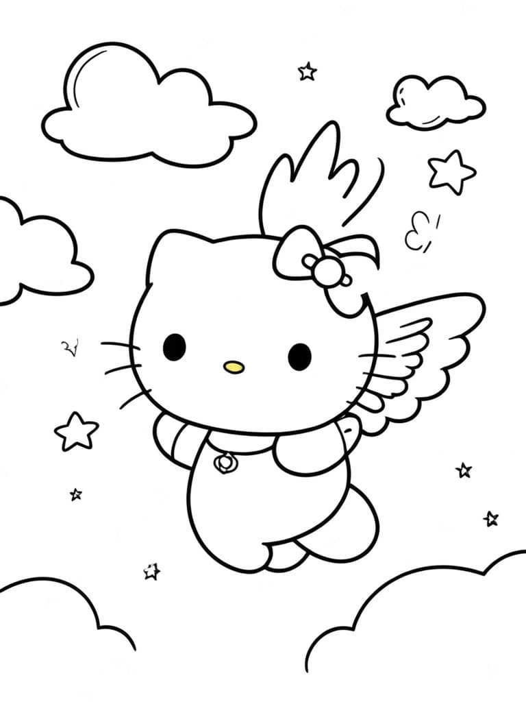 Hello Kitty Flying Coloring Page