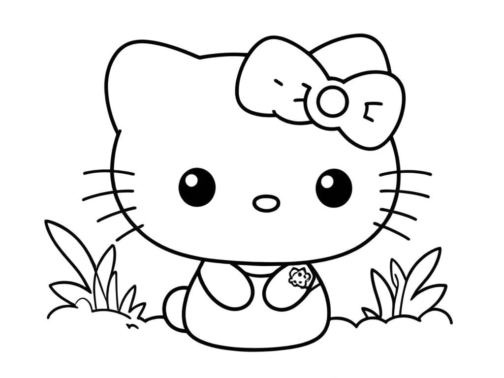 Hello Kitty in a Meadow Coloring Page