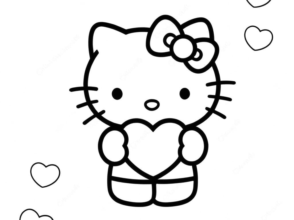 Hello Kitty with a Heart Coloring Page