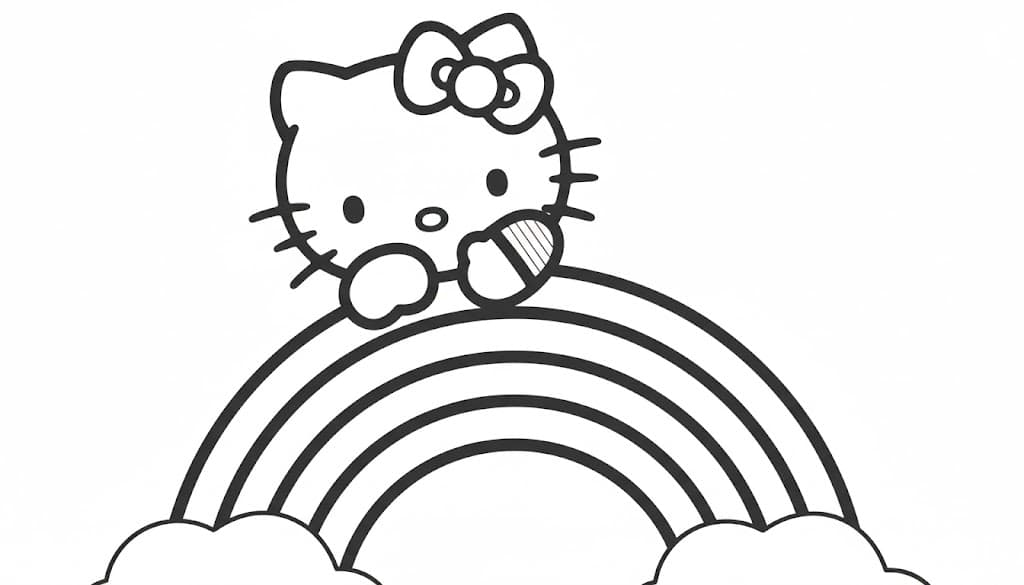 Hello Kitty with a Rainbow Coloring Page