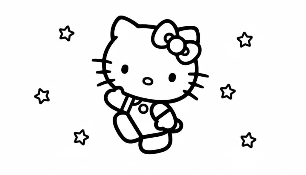 Hello Kitty with Stars Coloring Page