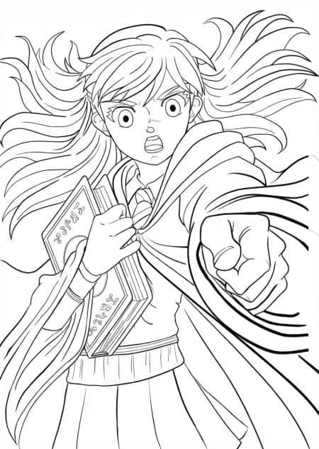 Hermione in Action Coloring Page