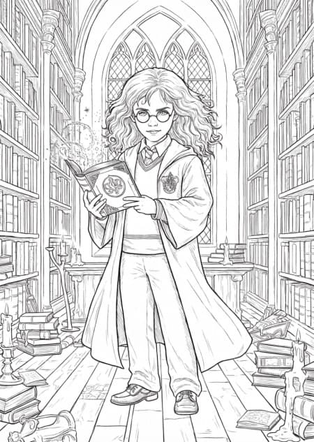 Hermione Magic Book Coloring Page