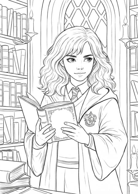 Hermione Studying Coloring Page
