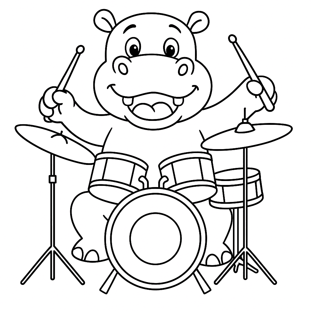 Hippo Drummer Coloring Page