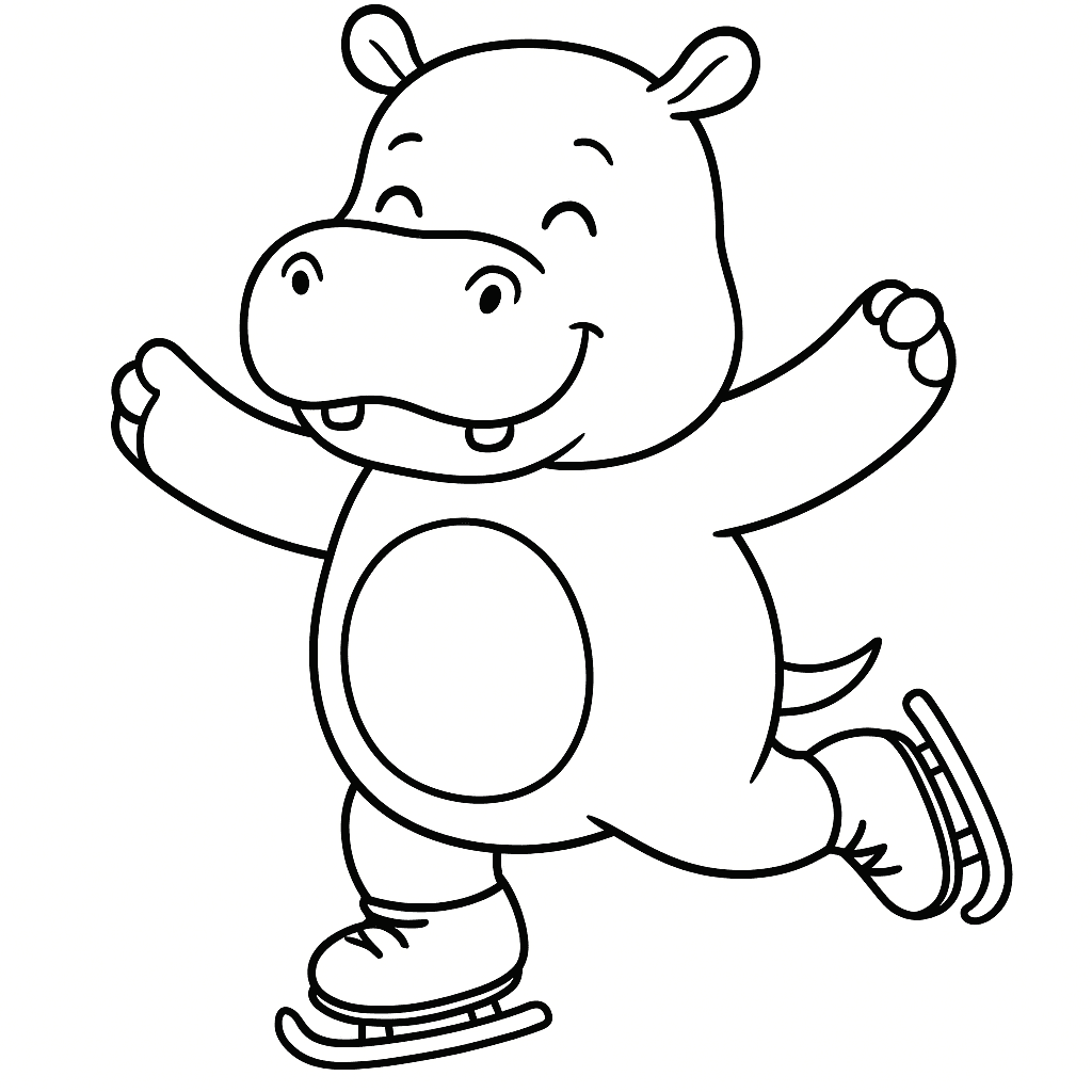 Hippo Ice Skating Coloring Page