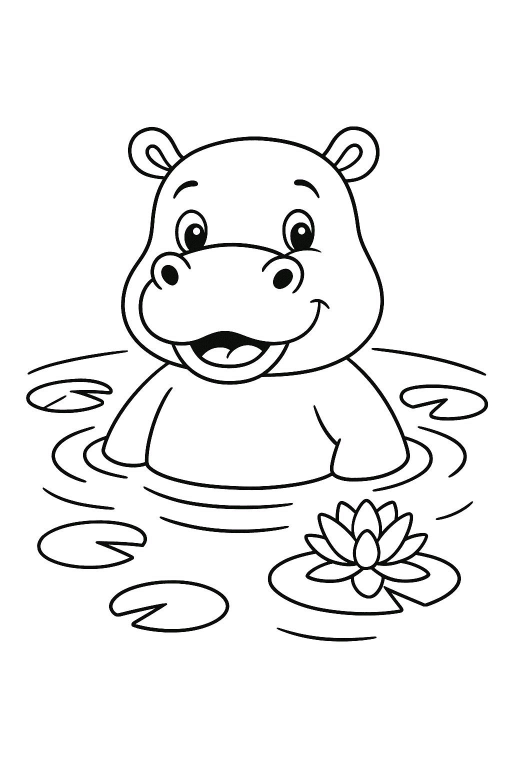 Hippo in the River Coloring Page