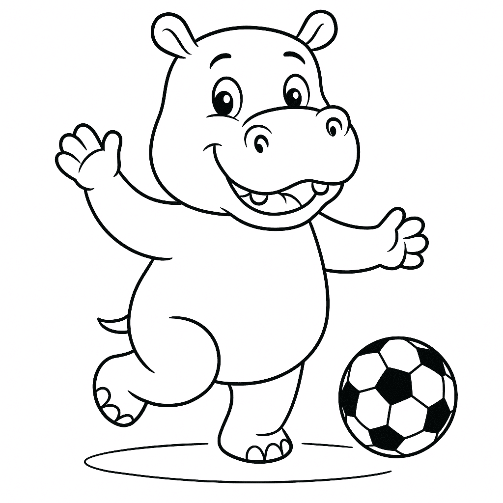 Hippo Playing Soccer Coloring Page