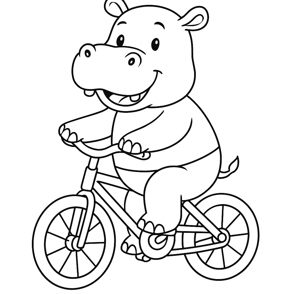 Hippo Riding a Bicycle Coloring Page