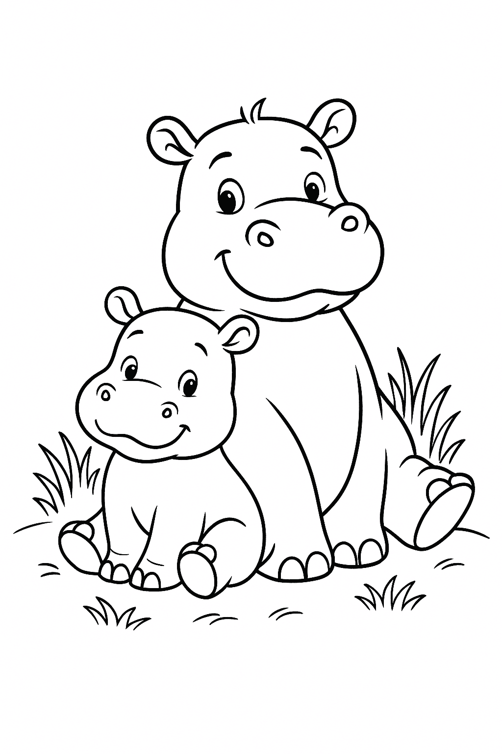 Hippo with Baby Coloring Page