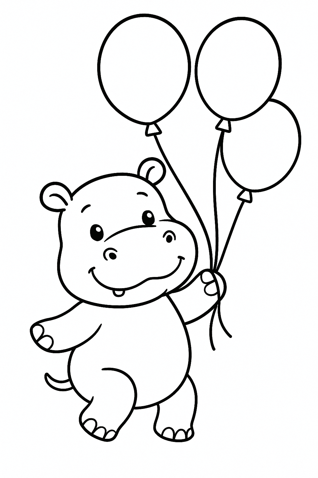 Hippo with Balloons Coloring Page