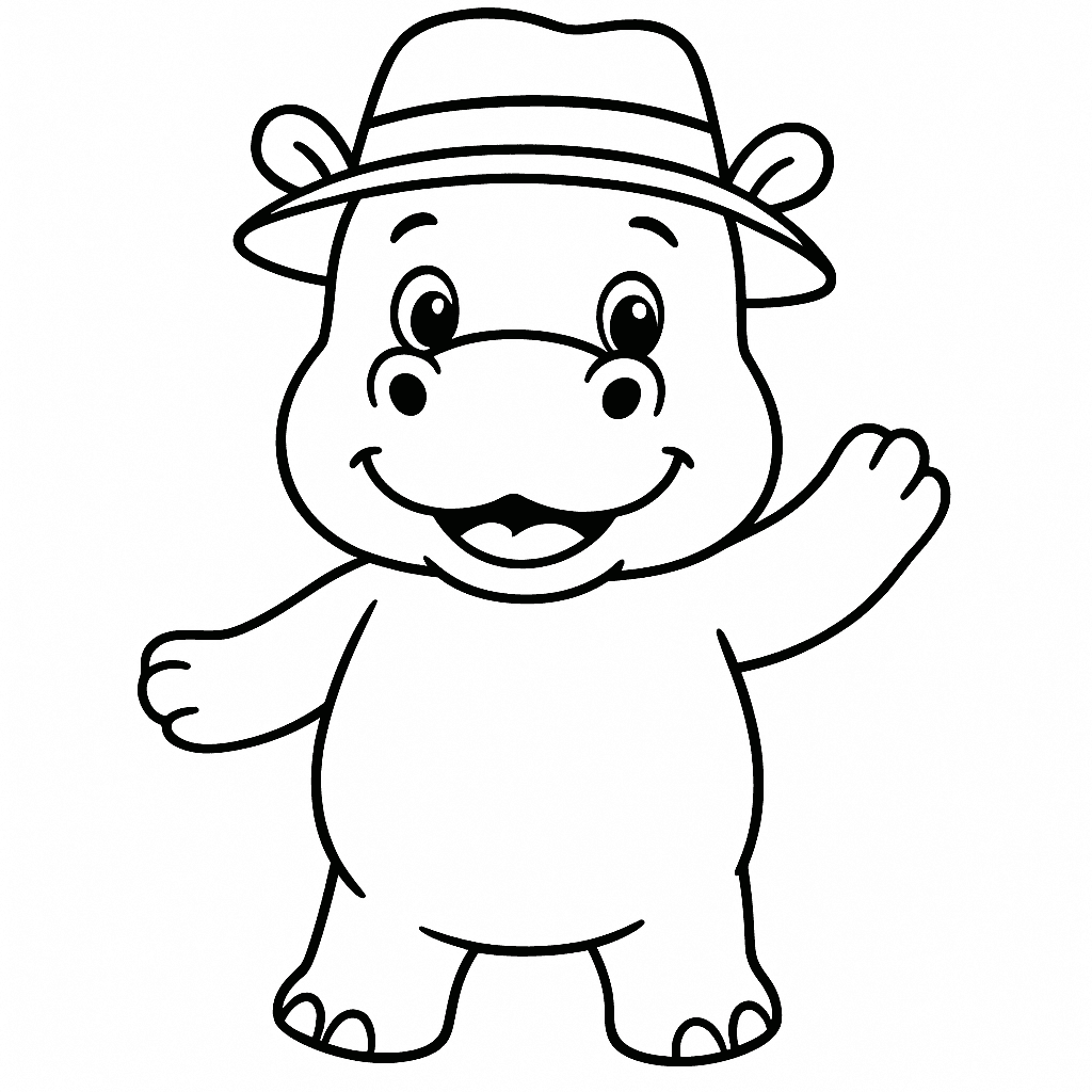 Hippo with Hat Coloring Page