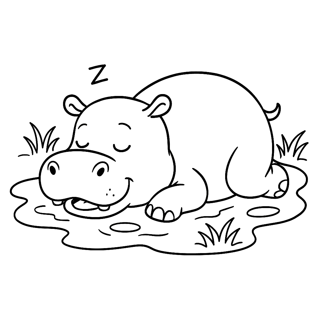Sleeping Hippo Coloring Page
