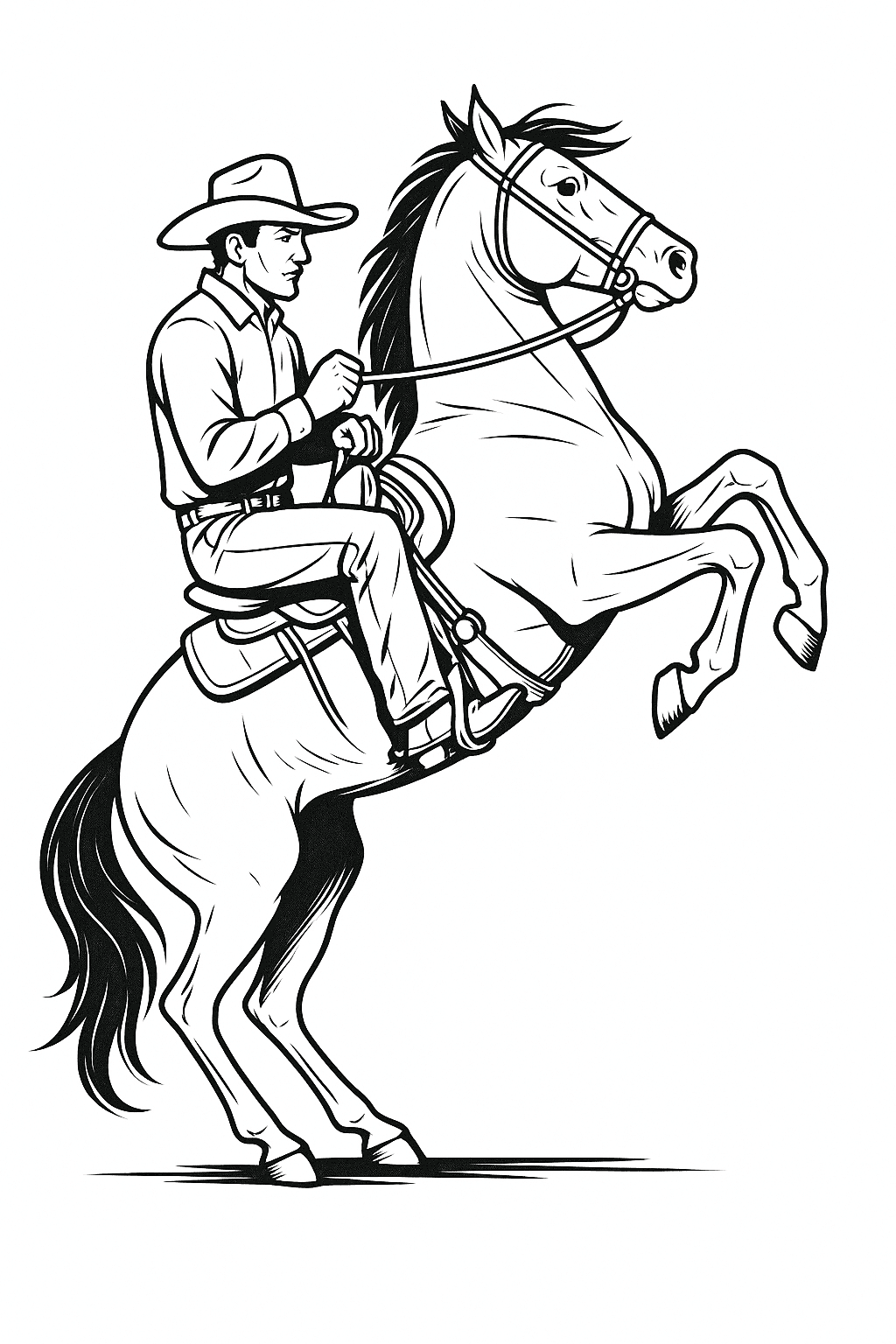 Horse and cowboy coloring page