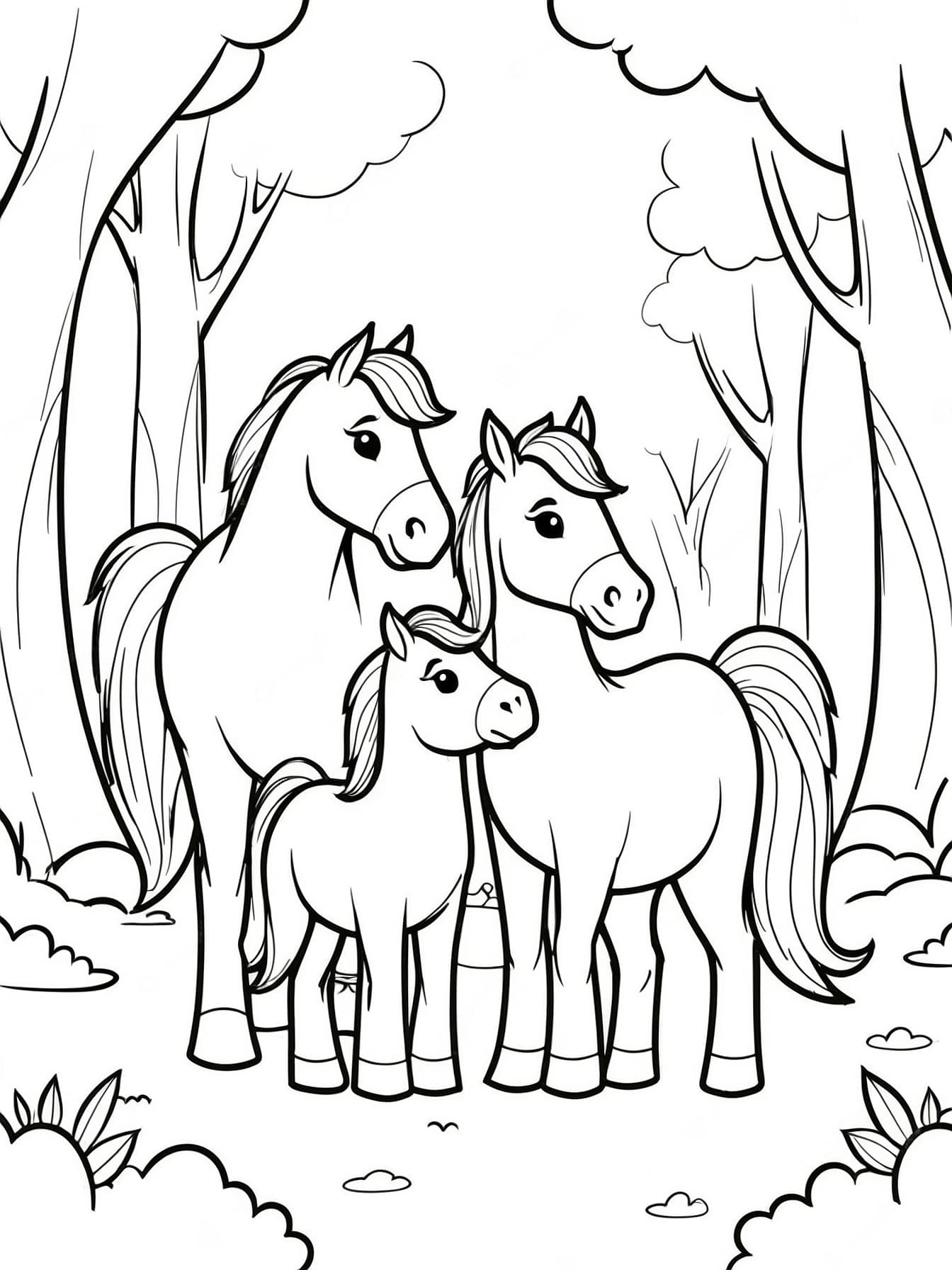 Horse family coloring page