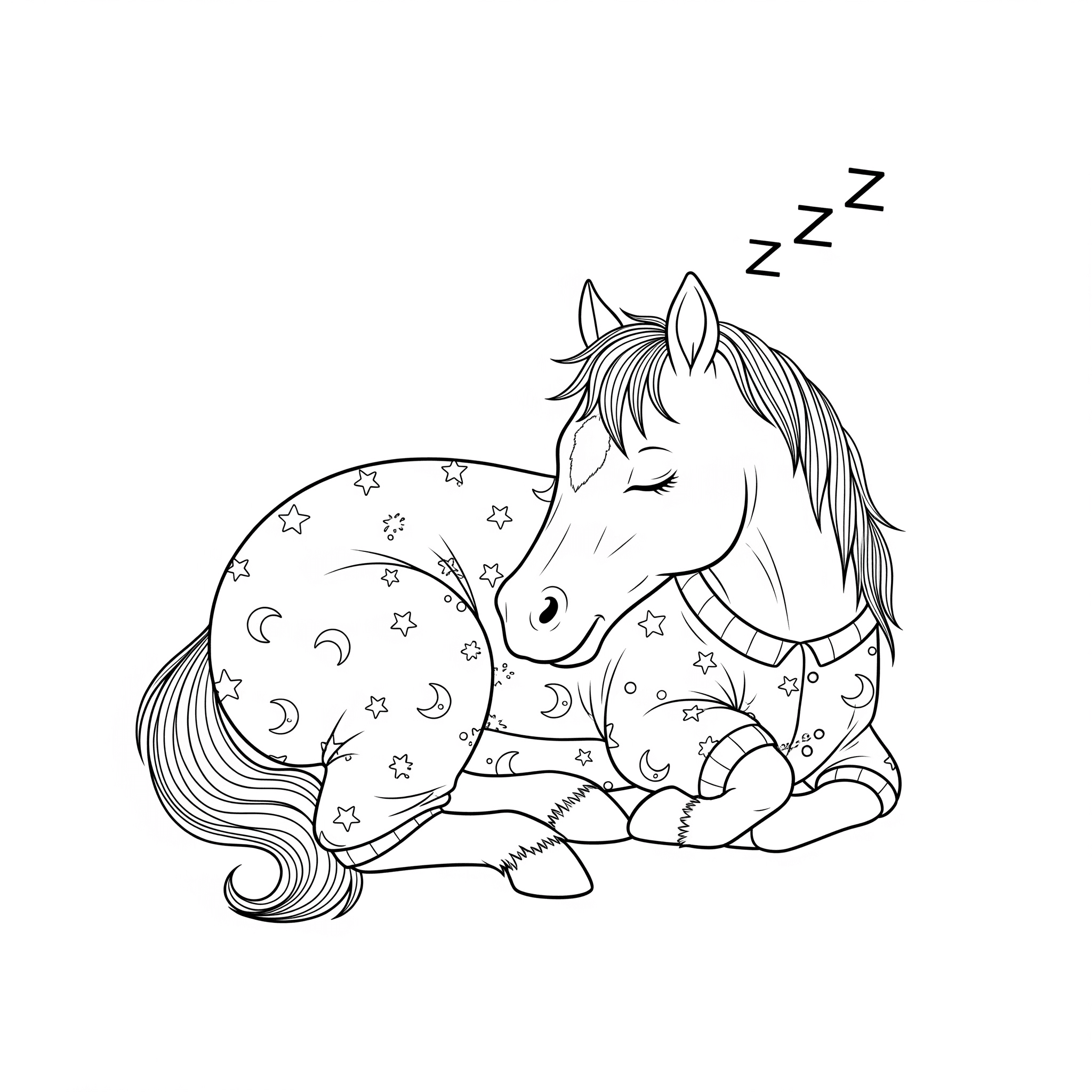 Horse in pajamas coloring page