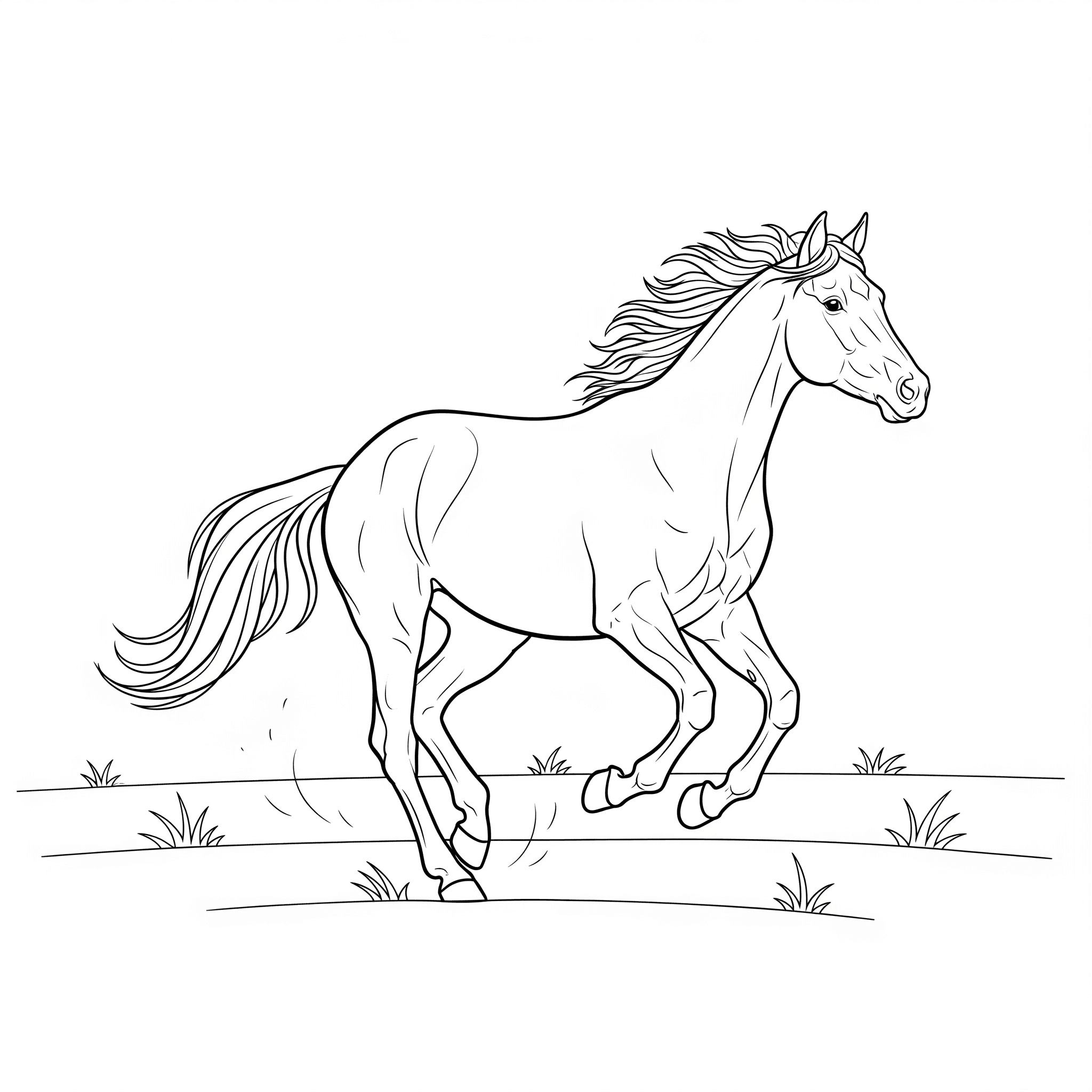 Horse in the fields coloring page