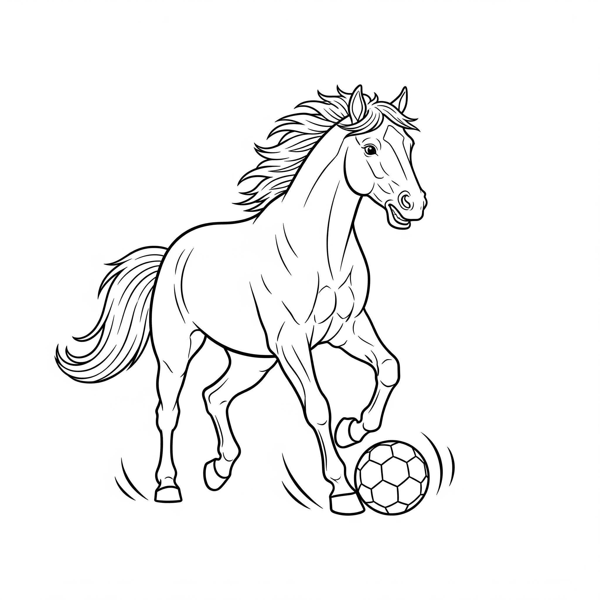 Horse playing soccer coloring page