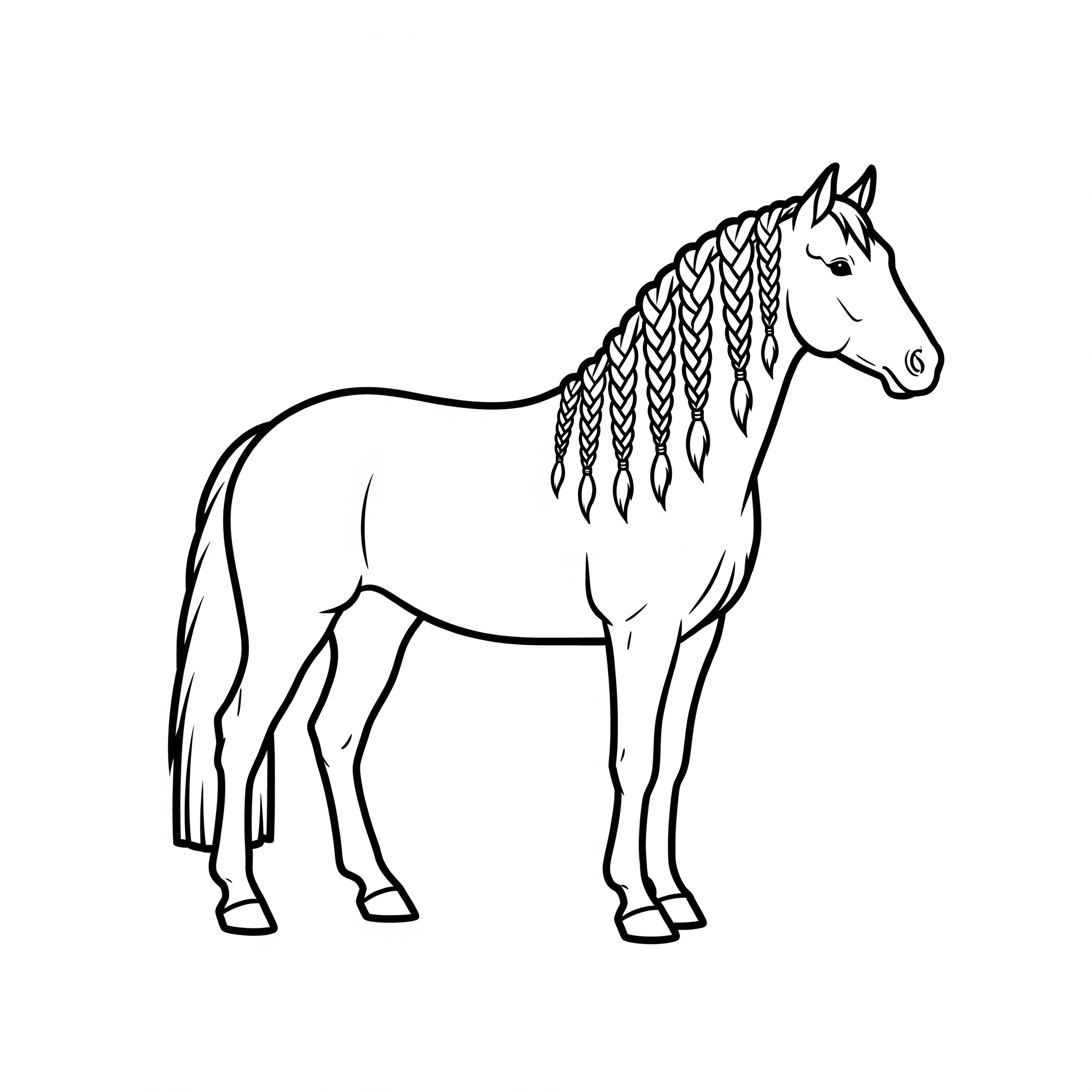 Horse with braided mane coloring page
